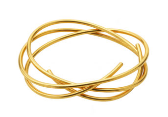 A modern gold bracelet with an open design is displayed, isolated on transparent background