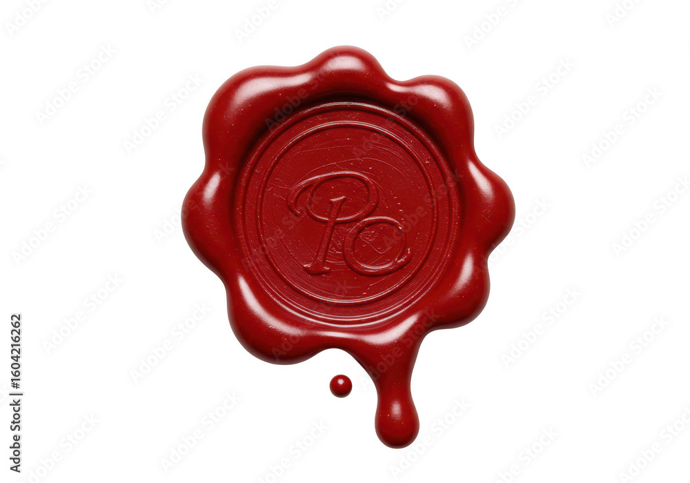 Poster a red wax seal with initials is displayed on a transparent background, isolated on transparent backg