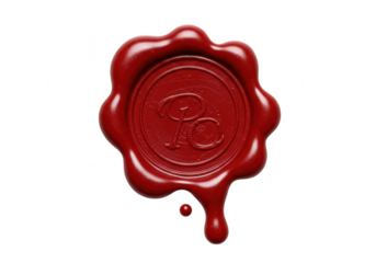 A red wax seal with initials is displayed on a transparent background, isolated on transparent background