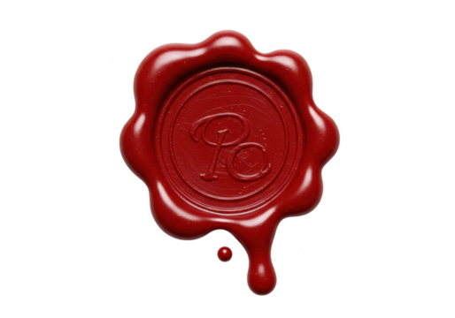 A red wax seal with initials is displayed on a transparent background, isolated on transparent background