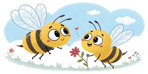 Two yellow bees