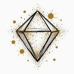 Geometric diamond shape with sparkles and gold accents in vector style  