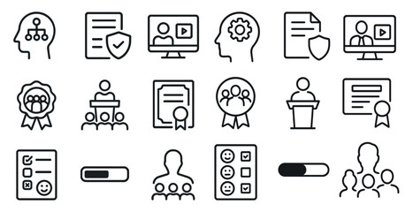 Corporate and business icons set – outline, linear, professional and office symbols