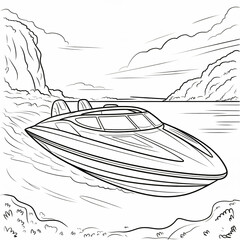 Jet boat illustration vector style coloring page 