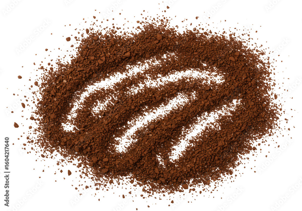 Poster ground coffee isolated on transparent background is arranged with lines drawn through it