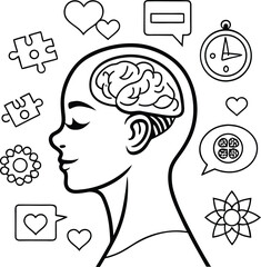 Mental Health & Therapy Line Icon Set – Vector Illustrations for Counseling, Support, and Wellness Apps