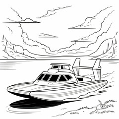 Airboat illustration vector style colouring page 