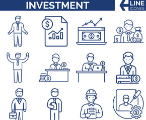 Modern Investment & Finance Icon Set. Investment & Financial Planning Icon Bundle. Profit, ROI & Financial Growth, Wealth, Stocks & Capital, Portfolio, Revenue & Money, ROI, Chart & Savings Icons.