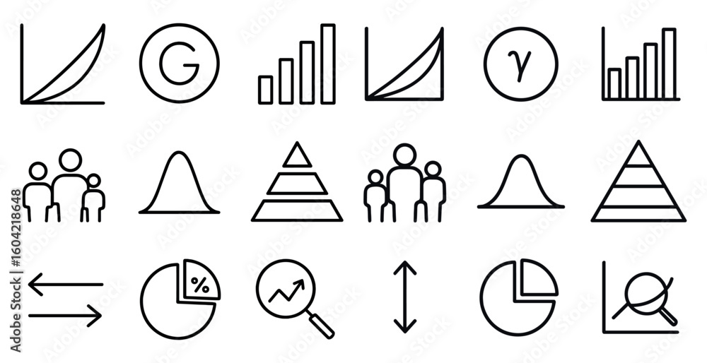 Poster data analysis linear icons set – chart, statistics, data visualization tools