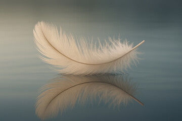 Obraz premium Elegant feather captured with its perfect reflection, symbolizing lightness, peace, and natural beauty.