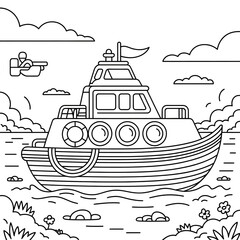 vector illustration of a life boat coloring page