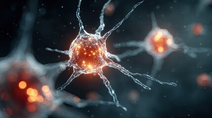 Bacteriophage infecting bacteria concept, science medical research, virus attack scene, digital microbe art, lab tech