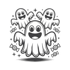 Obraz premium Three happy ghosts with candies and stars halloween spooky