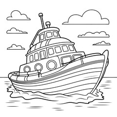 vector illustration of a life boat coloring page 
