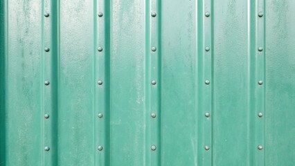 Fototapeta premium A vibrant green metal wall with rivets presents a textured and industrial background for design
