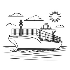A black and white Container illustration vector style colouring page