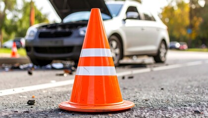 Accident aftermath showcasing damage and safety cones on the road highway
