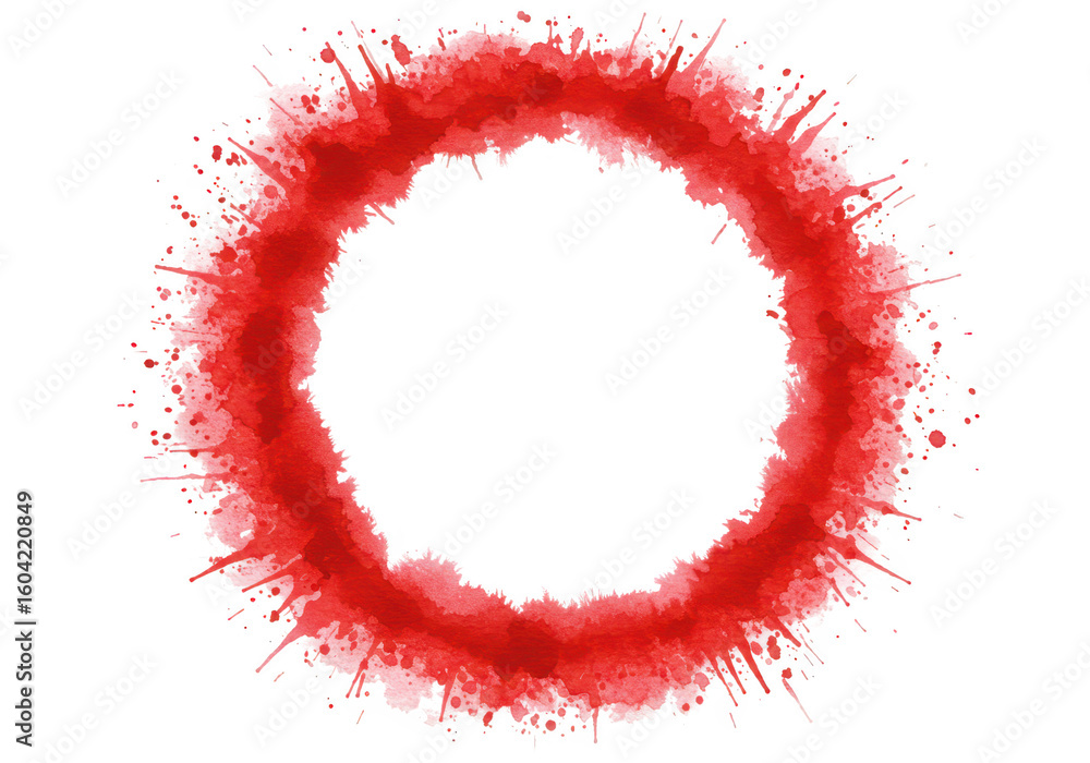 Poster a red watercolor circle frame creates an abstract splash isolated on transparent background