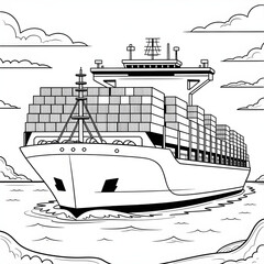 A black and white Container illustration vector style colouring page 
