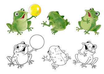 The Frog Prince. Fairy tale. Coloring page. Illustrations for children. Cute and funny cartoon characters isolated on white background