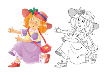 The Frog Prince. Fairy tale. Coloring page. Illustrations for children. Cute and funny cartoon characters isolated on white background