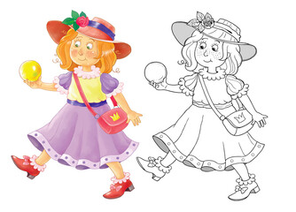 The Frog Prince. Fairy tale. Coloring page. Illustrations for children. Cute and funny cartoon characters isolated on white background