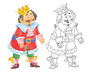The Frog Prince. Fairy tale. Coloring page. Illustrations for children. Cute and funny cartoon characters isolated on white background