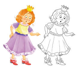 The Frog Prince. Fairy tale. Coloring page. Illustrations for children. Cute and funny cartoon characters isolated on white background