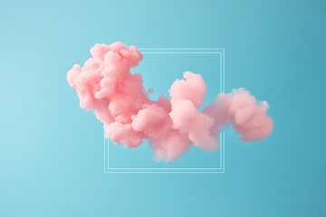 Soft Pink Cloud of Smoke Floating Inside Minimal White Frame Against Pastel Blue Background