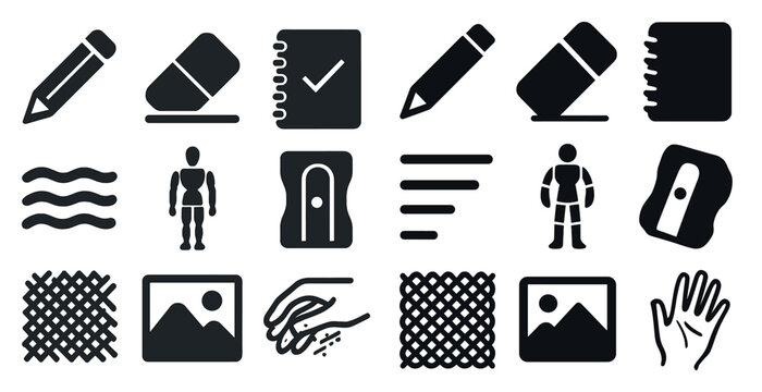 Office and productivity solid icons set – filled, workflow, business tools