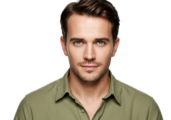 Fototapeta premium A handsome young man with blue eyes poses for a portrait isolated on transparent background