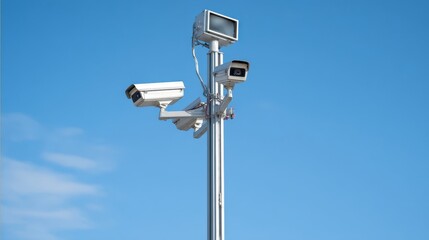 The advanced surveillance cameras installed on a security monitoring pole.