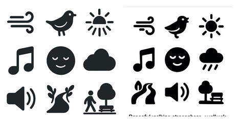 Naklejka premium Weather and nature solid icons set – filled, silhouette, environment symbols