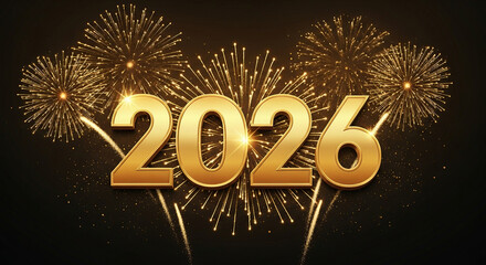 Year 2026 Celebration: A visual representation of the upcoming year, the number 2026 boldly presented against a backdrop of radiant fireworks, evoking a sense of celebration, anticipation.