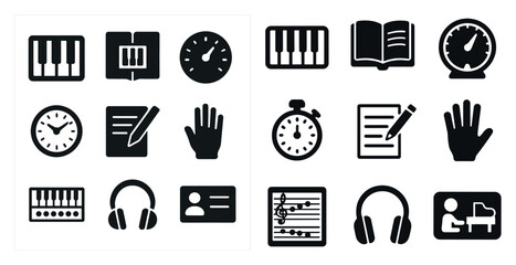 Music and education solid icons set &ndash; filled, learning and teaching symbols