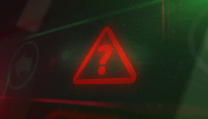 Quiz question mark symbol light flashing on digital display