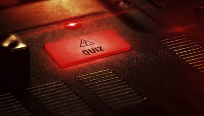 Quiz question mark symbol light flashing on metal control panel lamp