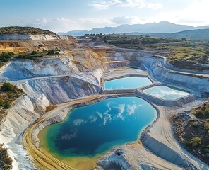 Industrial Water Treatment Facility with Large Circular and Rectangular Pools in a Rural Landscape Under Clear Sky