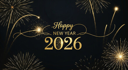 Festive New Year's 2026: Celebrate the dawn of 2026 with vibrant gold fireworks against an elegant dark backdrop, full of joyous hope and celebration.