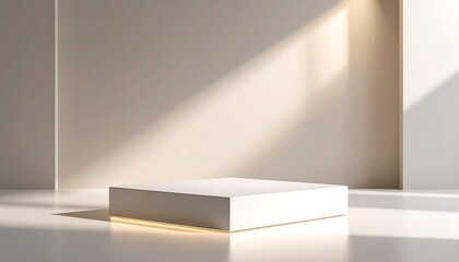 White square pedestal, sunlit room