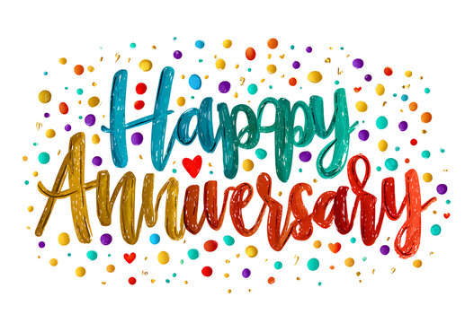 Happy anniversary in a colorful vector style on a transparent background