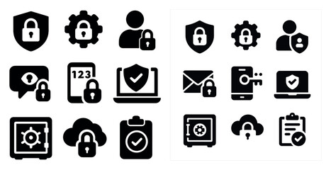 Cybersecurity solid icons set &ndash; security, protection, privacy symbols