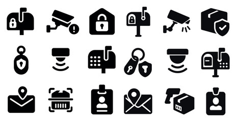 Security and surveillance solid icons set &ndash; alert, monitoring, protection symbols