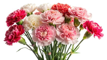 Beautiful Bunch of Carnations in Various Colors on a White Background