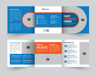 Professional and customizable square tri-fold brochure template designed to promote charity fundraising events, drive donations, and effectively engage supporters for your cause.