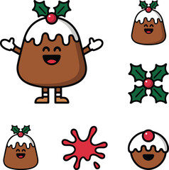 Fototapeta premium Adorable Christmas Dessert Characters and Festive Holly Elements.