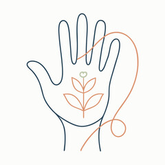 Minimalist One-Line Vector Illustration of Open Human Hand on White Background