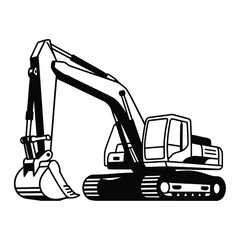 Fototapeta premium Excavator Icon, Vector, Illustration, Outline, Line Art, Silhouette, Logo, White Background.