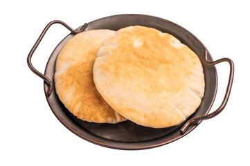A stack of pita breads isolated on white background. top view