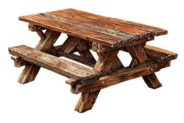 Rustic Wooden Picnic Table Illustration Outdoor Furniture Park Setting Hand Drawn Style Lumber Art